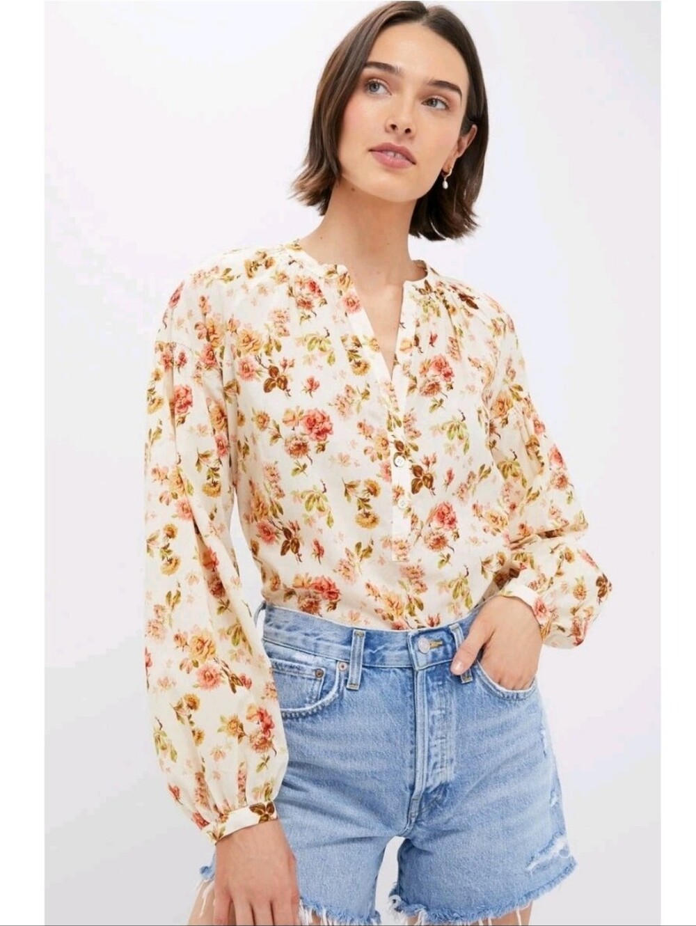 NWT TUCKERNUCK Romantic Floral Camden Blouse Size XL Neutral Balloon Sleeves